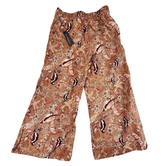 Tahari NEW 100% Linen Wide Leg Crop Pants Breezy Boat Pant Paisley Print sz Lg - Picture 4 of 12